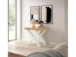 Consola|Skraut Home Mesa Consola Extensível, 222x90x73cm, Para 10 pessoas, Pés de madeira, Carvahlo Natural claro