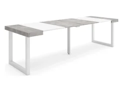 Consola|Skraut Home Mesa Consola Extensível, 262x90x73cm, Para 12 pessoas, Pés de madeira, e cinzento Branco