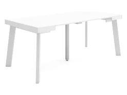 Consola|Skraut Home Mesa Consola Extensível, 180x90x73cm, Para 8 pessoas, Pés de madeira, Branco