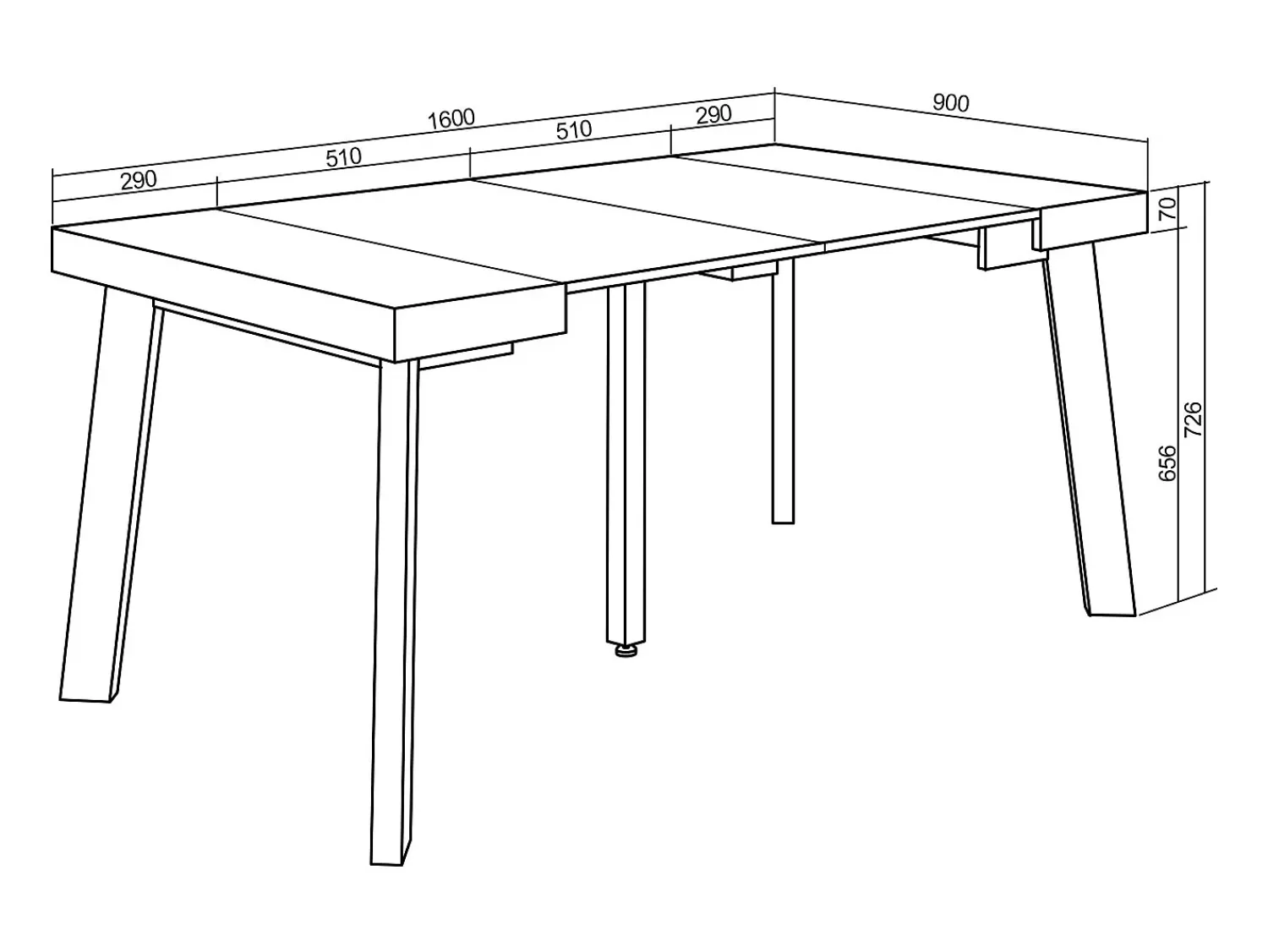 New Skraut Home Mesa Consola Extensível, 160x90x73cm, Para 8 pessoas, Pés de madeira, e preto Branco