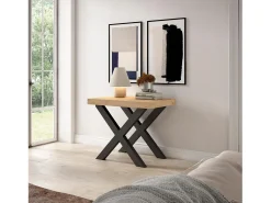 Skraut Home Mesa Consola Extensível, 222x90x73cm, Para 10 pessoas, Pés de madeira, Carvahlo^ Consola