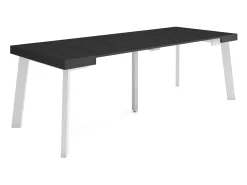 Consola|Skraut Home Mesa Consola Extensível, 222x90x73cm, Para 10 pessoas, Pés de madeira, Preto