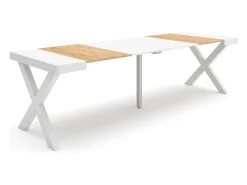 Consola*Skraut Home Mesa Consola Extensível, 262x90x73cm, Para 12 pessoas, Pés de madeira, Carvahlo e branco Natural claro