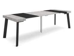 Discount Skraut Home Mesa Consola Extensível, 262x90x73cm, Para 12 pessoas, Pés de madeira, Cimento Cinzento