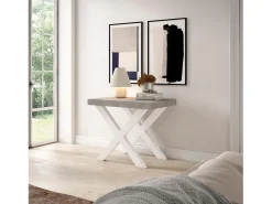 Discount Skraut Home Mesa Consola Extensível, 262x90x73cm, Para 12 pessoas, Pés de madeira, e cinzento Branco