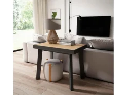 Skraut Home Mesa Consola Extensível, 180x90x73cm, Para 8 pessoas, Pés de madeira, Carvahlo e preto^ Consola