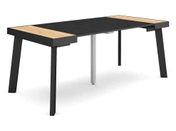 Skraut Home Mesa Consola Extensível, 180x90x73cm, Para 8 pessoas, Pés de madeira, Carvahlo e preto^ Consola