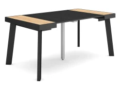 Skraut Home Mesa Consola Extensível, 160x90x73cm, Para 8 pessoas, Pés de madeira, Carvahlo e preto^ Consola