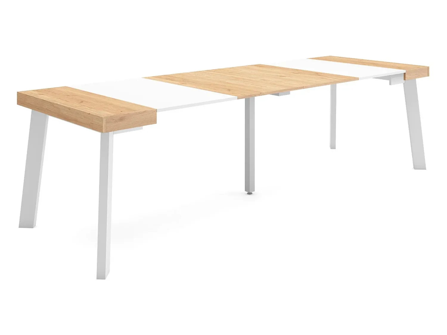 Skraut Home Mesa Consola Extensível, 262x90x73cm, Para 12 pessoas, Pés de madeira, Carvahlo e branco^ Consola