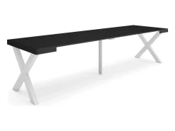 Online Skraut Home Mesa Consola Extensível, 302x90x73cm, Para 14 pessoas, Pés de madeira, Preto