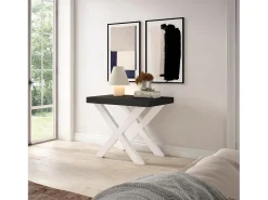 Online Skraut Home Mesa Consola Extensível, 302x90x73cm, Para 14 pessoas, Pés de madeira, Preto