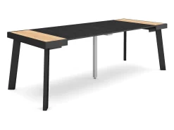 Consola*Skraut Home Mesa Consola Extensível, 222x90x73cm, Para 10 pessoas, Pés de madeira, Carvahlo e preto Natural claro