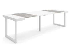Consola*Skraut Home Mesa Consola Extensível, 262x90x73cm, Para 12 pessoas, Pés de madeira, e cinzento Branco