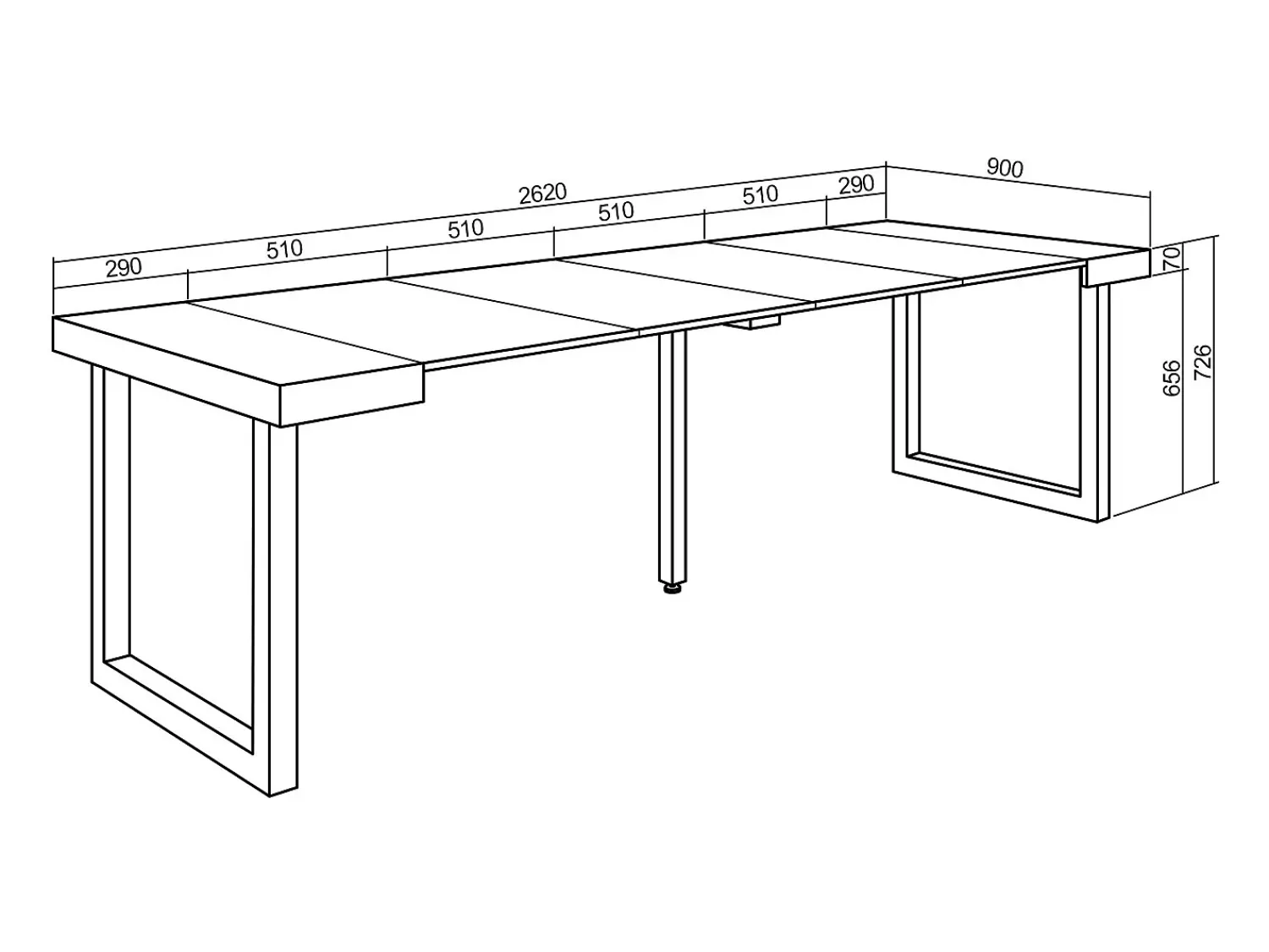 Consola*Skraut Home Mesa Consola Extensível, 262x90x73cm, Para 12 pessoas, Pés de madeira, e cinzento Branco