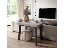 Consola*Skraut Home Mesa Consola Extensível, 140x90x73cm, Para 6 pessoas, Pés de madeira, Cimento Cinzento