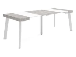 Consola*Skraut Home Mesa Consola Extensível, 222x90x73cm, Para 10 pessoas, Pés de madeira, e cinzento Branco