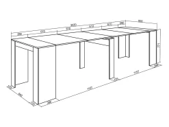 Consola*Skraut Home Mesa Consola Extensível, 302x90x77cm, Para 14 pessoas, Mesa de Jantar, Cimento Cinzento