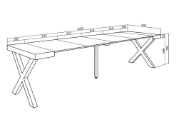 Skraut Home Mesa Consola Extensível, 302x90x73cm, Para 14 pessoas, Pés de madeira, Carvahlo e branco^ Consola