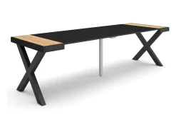 New Skraut Home Mesa Consola Extensível, 262x90x73cm, Para 12 pessoas, Pés de madeira, Carvahlo e preto Natural claro