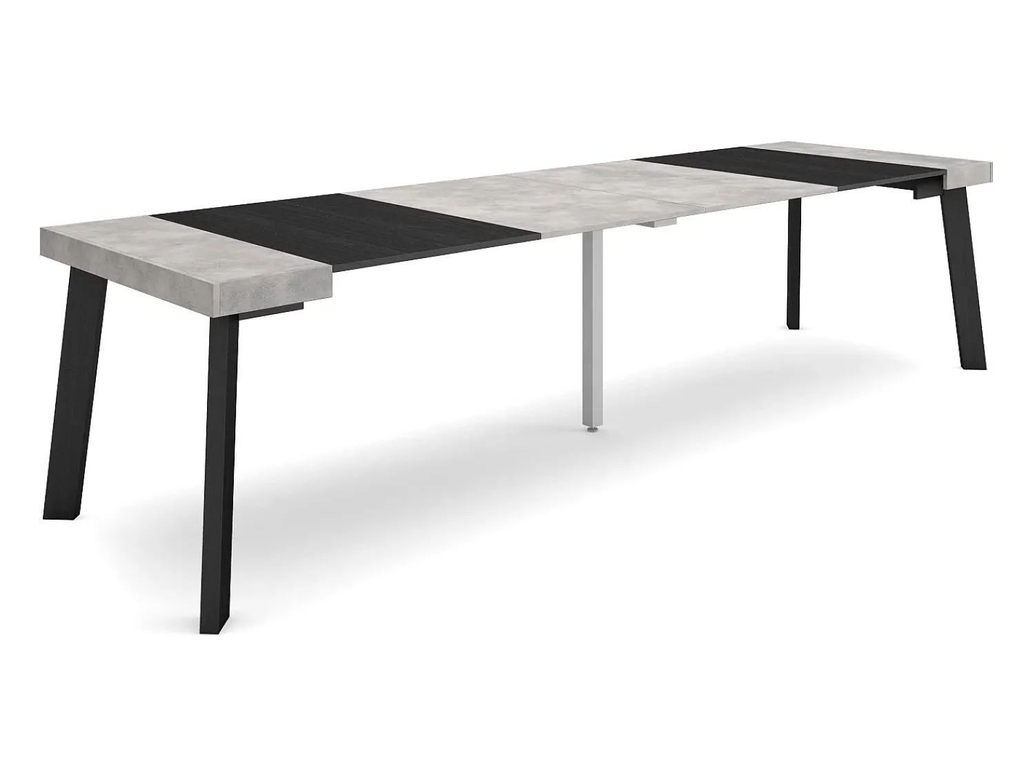 Consola*Skraut Home Mesa Consola Extensível, 302x90x73cm, Para 14 pessoas, Pés de madeira, Cimento Cinzento