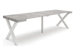 Skraut Home Mesa Consola Extensível, 262x90x73cm, Para 12 pessoas, Pés de madeira, Cimento^ Consola