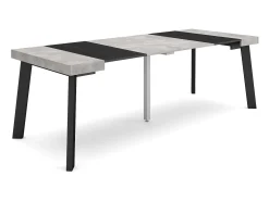 Skraut Home Mesa Consola Extensível, 222x90x73cm, Para 10 pessoas, Pés de madeira, Cimento^ Consola