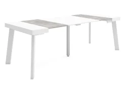 Consola|Skraut Home Mesa Consola Extensível, 222x90x73cm, Para 10 pessoas, Pés de madeira, e cinzento Branco