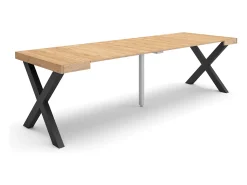 Consola|Skraut Home Mesa Consola Extensível, 262x90x73cm, Para 12 pessoas, Pés de madeira, Carvahlo Natural claro