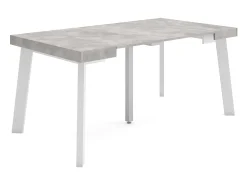 Consola|Skraut Home Mesa Consola Extensível, 160x90x73cm, Para 8 pessoas, Pés de madeira, Cimento Cinzento