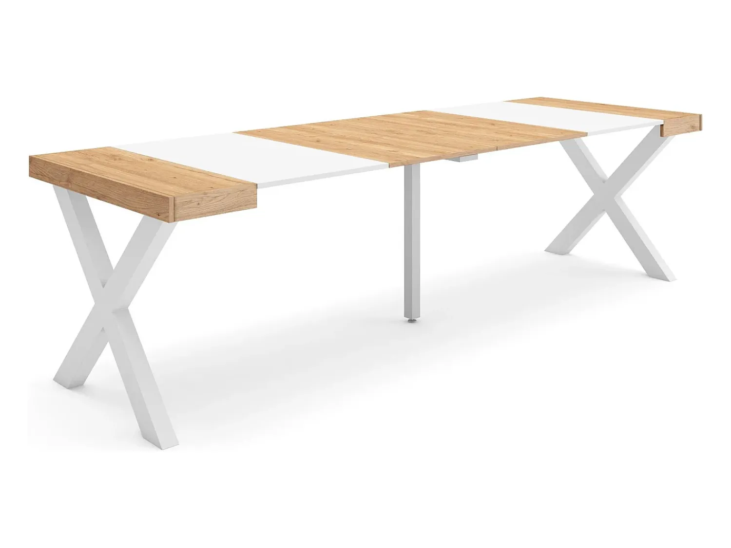 Sale Skraut Home Mesa Consola Extensível, 262x90x73cm, Para 12 pessoas, Pés de madeira, Carvahlo e branco Natural claro