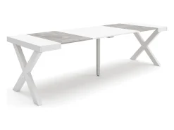 Consola*Skraut Home Mesa Consola Extensível, 262x90x73cm, Para 12 pessoas, Pés de madeira, e cinzento Branco