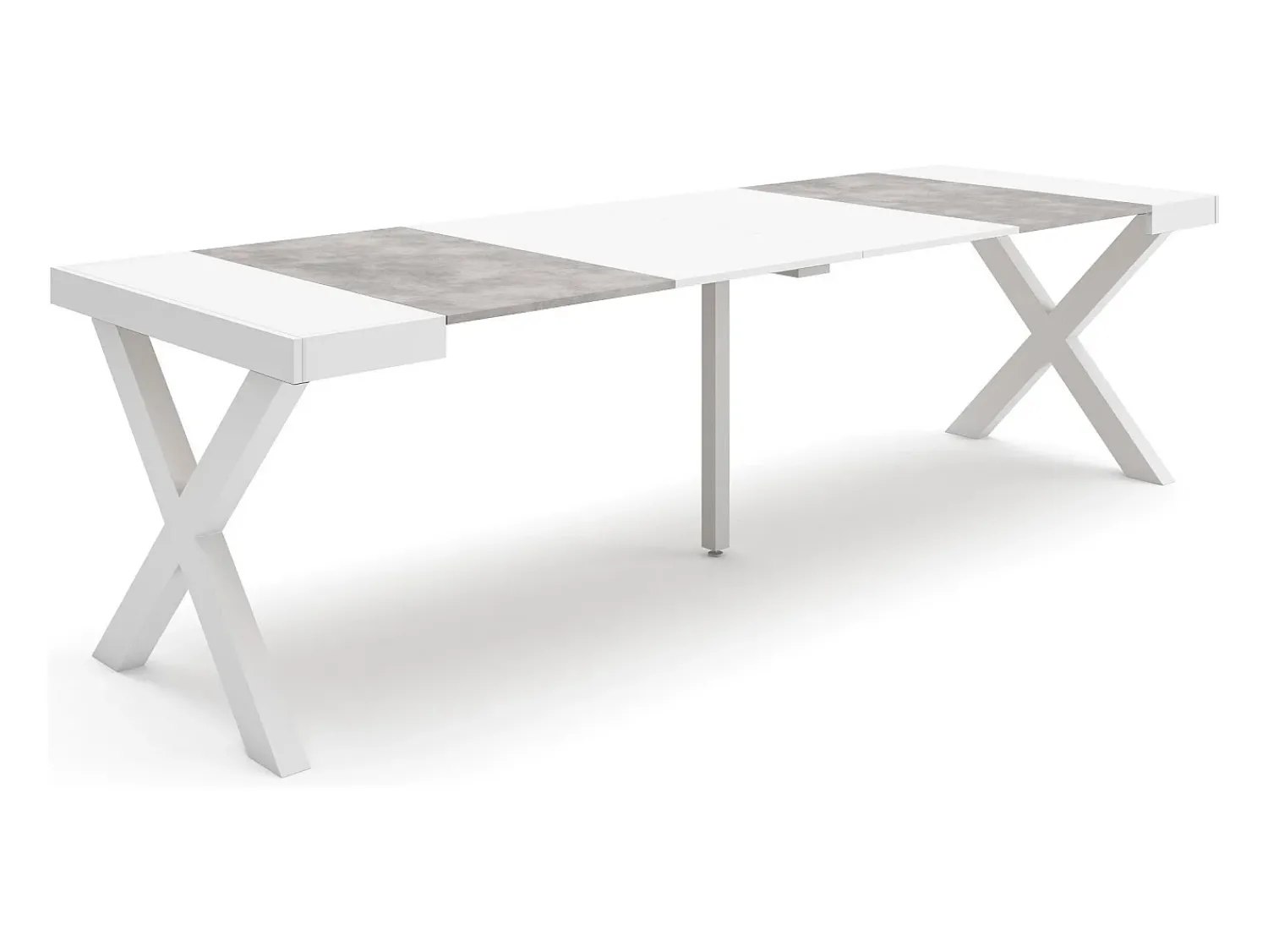 Consola*Skraut Home Mesa Consola Extensível, 262x90x73cm, Para 12 pessoas, Pés de madeira, e cinzento Branco