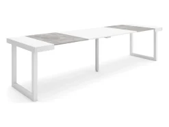 Consola|Skraut Home Mesa Consola Extensível, 302x90x73cm, Para 14 pessoas, Pés de madeira, e cinzento Branco