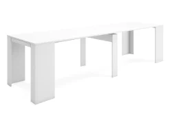 Consola*Skraut Home Mesa Consola Extensível, 302x90x77cm, Para 14 pessoas, Mesa de Jantar, Branco