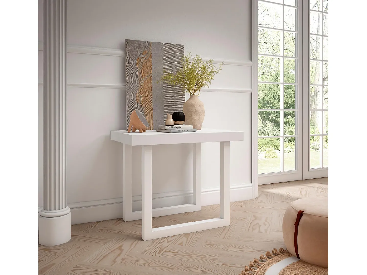 Consola*Skraut Home Mesa Consola Extensível, 262x90x73cm, Para 12 pessoas, Pés de madeira, Branco