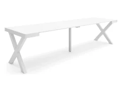 Consola|Skraut Home Mesa Consola Extensível, 302x90x73cm, Para 14 pessoas, Pés de madeira, Branco