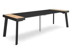 Consola|Skraut Home Mesa Consola Extensível, 262x90x73cm, Para 12 pessoas, Pés de madeira, Carvahlo e preto Natural claro