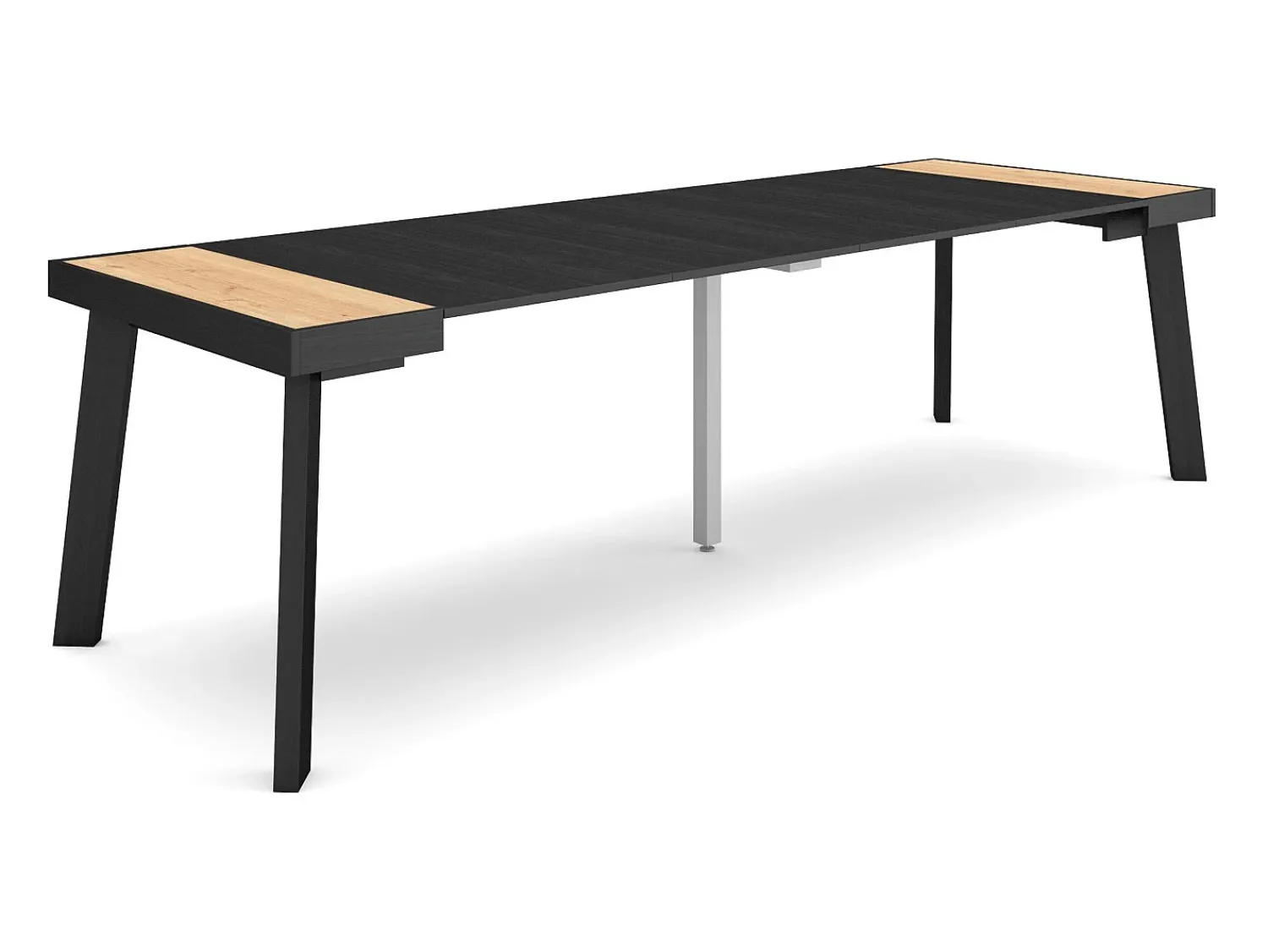Consola|Skraut Home Mesa Consola Extensível, 262x90x73cm, Para 12 pessoas, Pés de madeira, Carvahlo e preto Natural claro