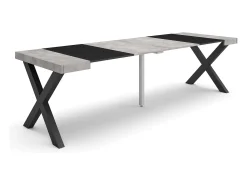 Skraut Home Mesa Consola Extensível, 262x90x73cm, Para 12 pessoas, Pés de madeira, Cimento^ Consola