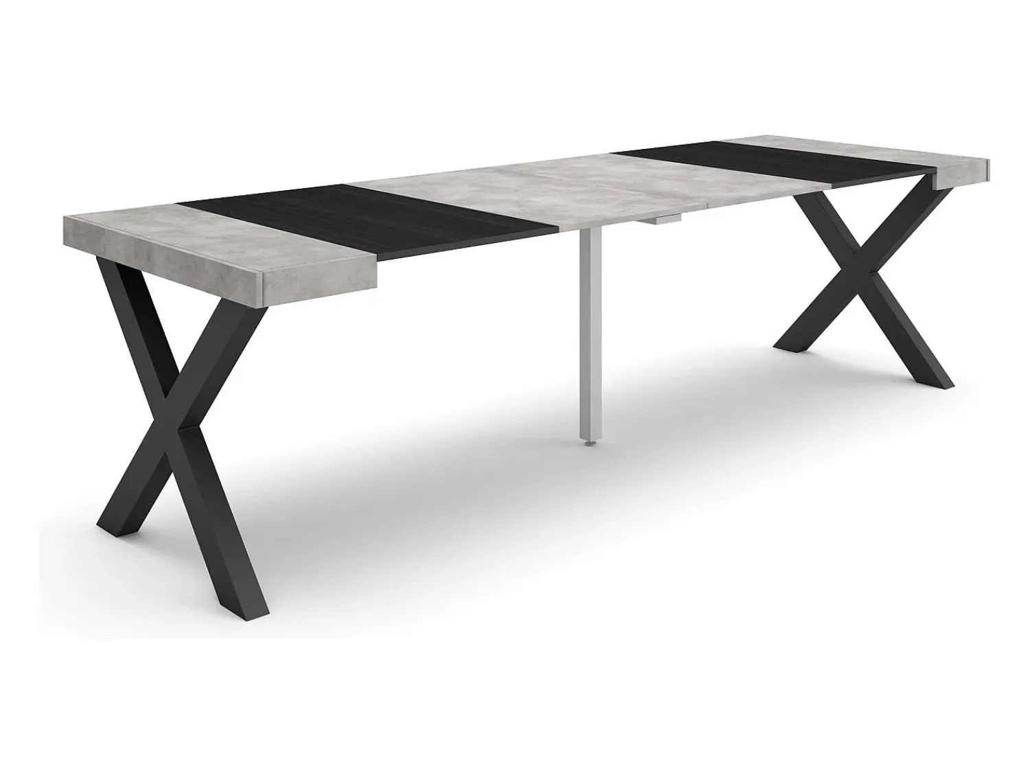 Skraut Home Mesa Consola Extensível, 262x90x73cm, Para 12 pessoas, Pés de madeira, Cimento^ Consola