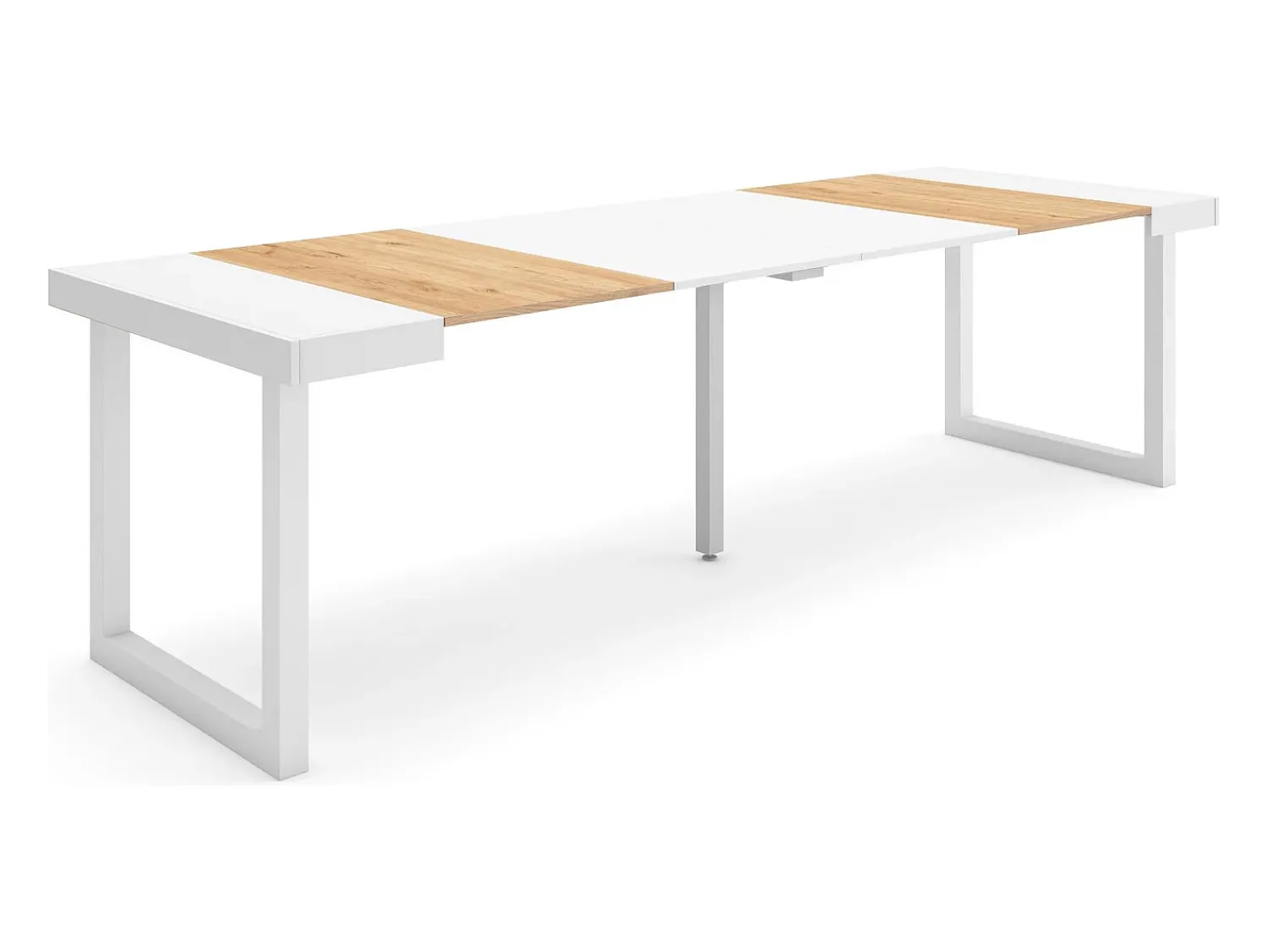 New Skraut Home Mesa Consola Extensível, 262x90x73cm, Para 12 pessoas, Pés de madeira, Carvahlo e branco Natural claro