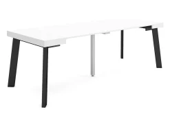 Consola*Skraut Home Mesa Consola Extensível, 222x90x73cm, Para 10 pessoas, Pés de madeira, Branco