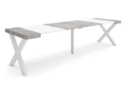 Skraut Home Mesa Consola Extensível, 302x90x73cm, Para 14 pessoas, Pés de madeira, e cinzento^ Consola