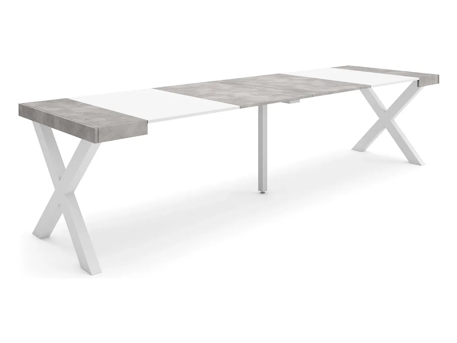 Skraut Home Mesa Consola Extensível, 302x90x73cm, Para 14 pessoas, Pés de madeira, e cinzento^ Consola