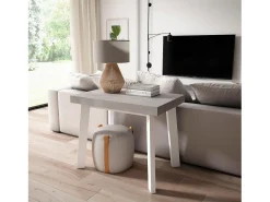 Consola|Skraut Home Mesa Consola Extensível, 140x90x73cm, Para 6 pessoas, Pés de madeira, e cinzento Branco