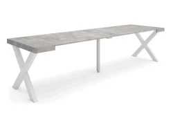 Consola*Skraut Home Mesa Consola Extensível, 302x90x73cm, Para 14 pessoas, Pés de madeira, Cimento Cinzento