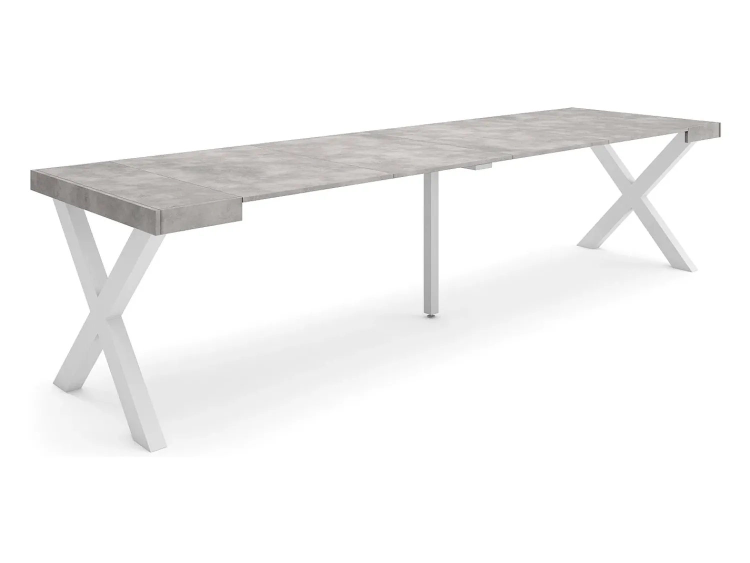 Consola*Skraut Home Mesa Consola Extensível, 302x90x73cm, Para 14 pessoas, Pés de madeira, Cimento Cinzento