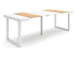 Online Skraut Home Mesa Consola Extensível, 222x90x73cm, Para 10 pessoas, Pés de madeira, Carvahlo e branco Natural claro
