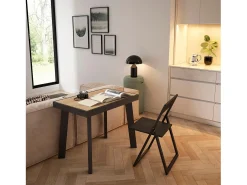 Consola*Skraut Home Mesa Consola Extensível, 302x90x73cm, Para 14 pessoas, Pés de madeira, Carvahlo e preto Natural claro