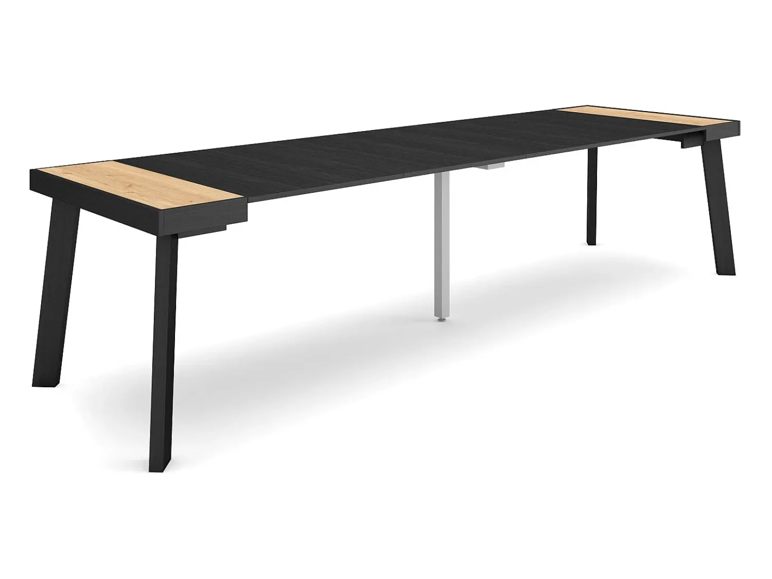 Consola*Skraut Home Mesa Consola Extensível, 302x90x73cm, Para 14 pessoas, Pés de madeira, Carvahlo e preto Natural claro